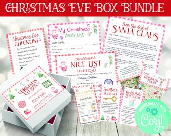 Christmas Eve Box Printable Kit | Santa Letter, Nice List Certificate, Magic Key Tag, From Santa Tag, Xmas Eve Checklist & Reindeer Food