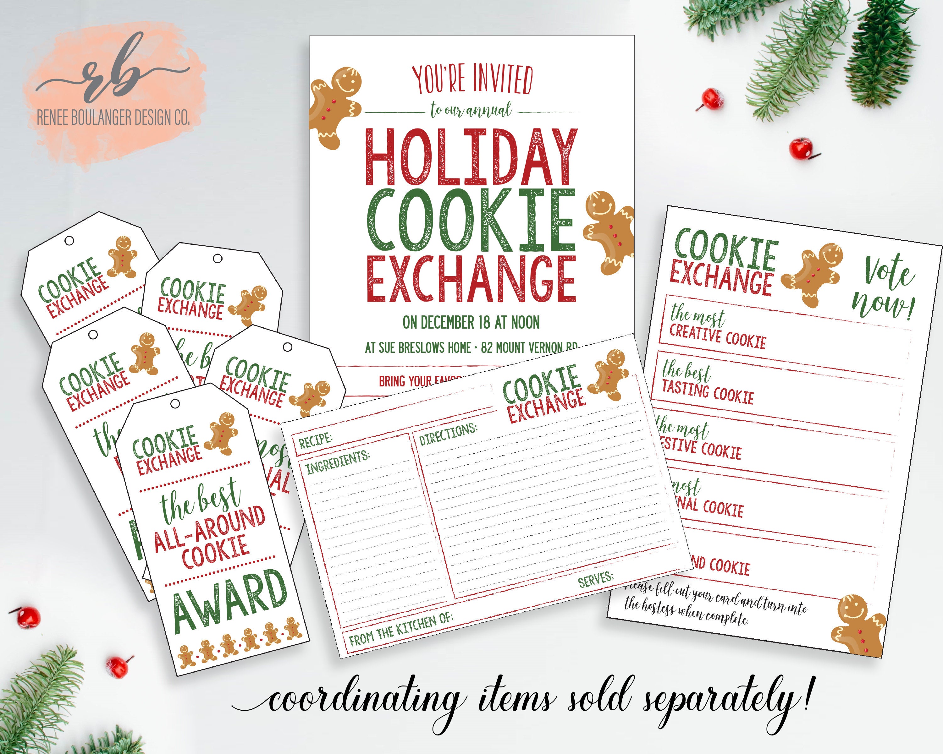 Christmas Cookie Recipe Cards / 50 Double Sided Winter