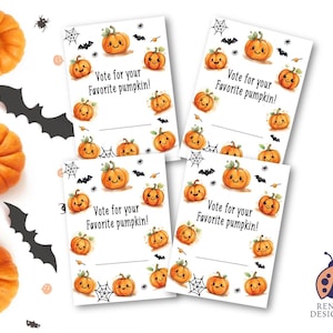 Pumpkin Carving Party Voting Cards | Cute Kawaii Pumpkin Halloween Printable | Instant Download Ballot Sheets | Pumpkin Score Cards | HAL016
