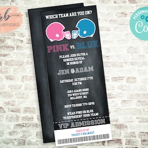 Gender Reveal, bearbeitbare Gender Reveal, Fußball Ticket-Einladung, Pink vs. Blau, Baby Sprinkle, Babyparty, Junge oder Mädchen, Instant Download