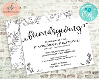 Friendsgiving Invitation, Thanksgiving Dinner Invitations, Friendsgiving Dinner, Fall Invitation, Invitation Template, Instant Download