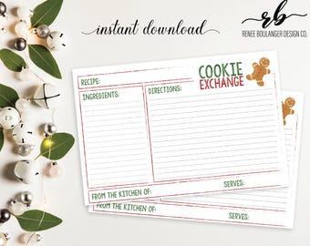 Printable Holiday Recipe Card | Cookie Exchange Recipe Card PDF | Christmas Baking Card | Festive Recipe Sheet | Instant Download | HOL018