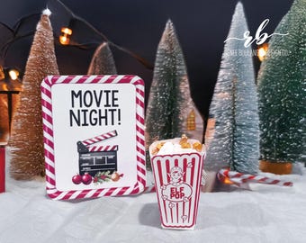 Elf Movie Night Printable | Christmas Elf Activity for Kids | Movie Ticket, Popcorn Box & Sign | Instant Download Holiday Idea | ELF005