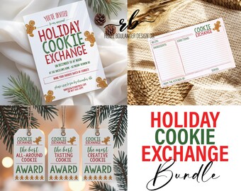 Holiday Cookie Exchange Bundle | Invitation, Awards, Voting Card & Recipe Card | Christmas Party Printables | Instant Download Set | HOL018