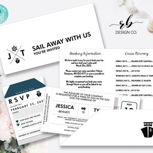 Editable Template Boarding Pass Wedding Invitation or Save the Date, Tie the Knot, Destination Wedding, Cruise, Nautical, Anchor, RB002