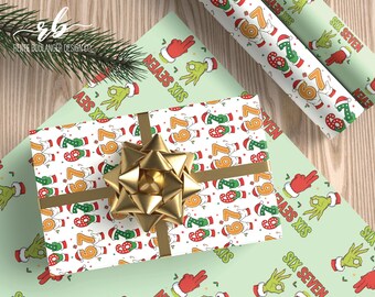 Modern 6-7 Hand Design Wrapping Paper | Double-Sided Funny Gift Wrap Sheet | Trendy Holiday Gloss Paper 19x28 | HOL004