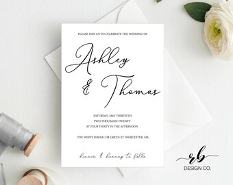 Editable Template Simple Wedding Invitation, DIY Invitation, Simple and Classic Feel, Gorgeous Wedding Invitations, Romantic Fonts, RB009