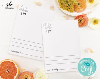 Blank Alphabet Book, Baby's First ABC Book, Baby's First Book, Coloring Pages, A-Z Editable Game Template, Alphabet Flash Cards,  ABC001