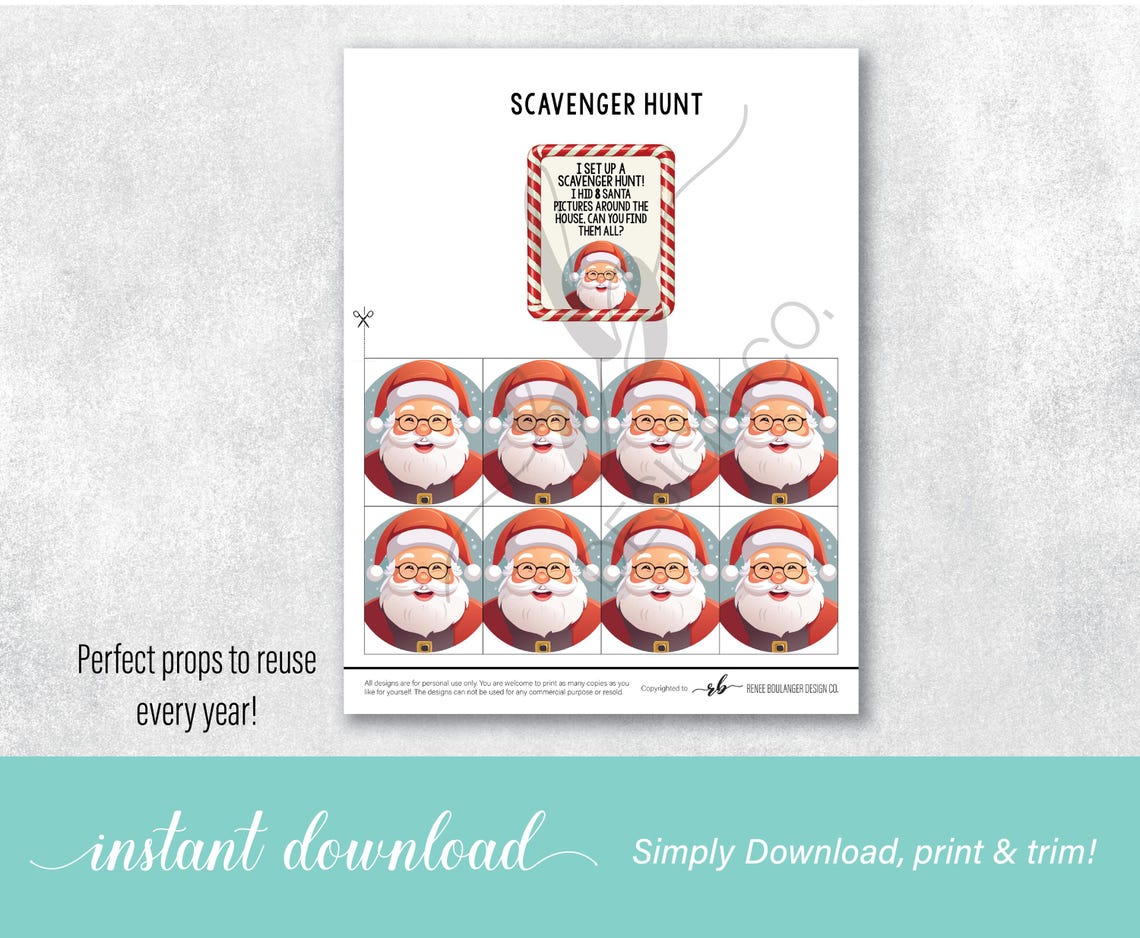 Printable Santa Scavenger Hunt Game | Christmas Treasure Hunt for Kids ...