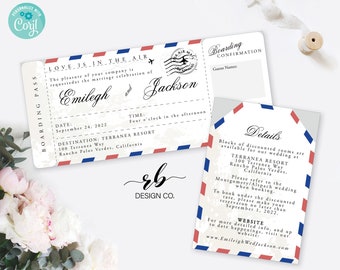 Editable Template Boarding Pass Wedding Invitation, Tie the Knot, Destination Wedding, Travel Theme, Editable Template, DIY Wedding, RB004