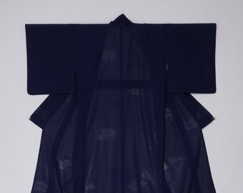 Vintage dark blue silk mon-sha summer kimono (149 cm)