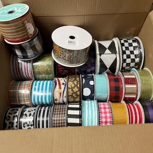 Destash 28 rolls wired ribbon, Ribbon Bundle, Ribbon Kit, Ribbon Wreath, Wreath Ribbon Set, Rolls wired ribbon