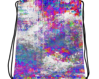 Drawstring Bag Vaporwave Glitch Art Pattern Abstract Glitch Art Vaporwave Digital Glitch Pattern Vaporwave Gym Bag Digital Art Pattern