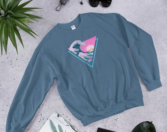 Retro Vaporwave Aesthetic Great Wave Sweatshirt Aesthetic Sweatshirt Vaporwave Sweatshirt Japanese Kanagawa Synthwave Sunset 70s 80s Design