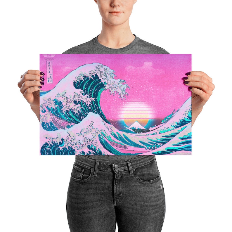 Vaporwave Print Kanagawa Wall Art