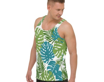 Tropical Leaves Tank Top for Beach Wear Pool Top Monstera Leaves Palm Leaves Tank Top All Over Print Summer Tee Vaporwave Aesthetic Tank Top