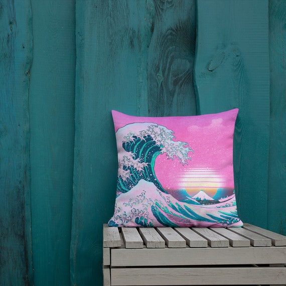 Vaporwave Pillow Kanagawa Great Wave Print Wave Off Kanagawa Etsy