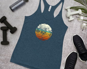 Synthwave Sun Tank Top Racerback Tank Top Retro Colors Sun Vintage Style Tank Top Beach Top Beach Wear Yoga Top Thin Strap Workout Tank Top