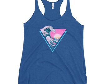 Vaporwave Tank Top Racerback Tank Top Retro Vaporwave Aesthetic Japanese Wave Beach Top Beach Wear Yoga Top Thin Strap Workout Tank Top