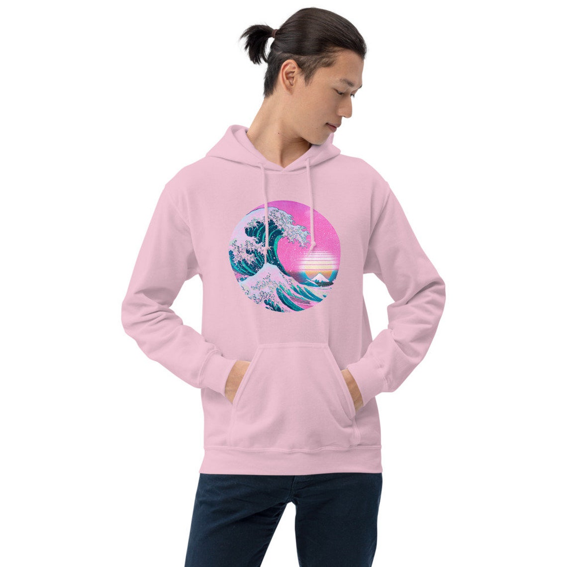 Vaporwave Great Wave Hoodie Vaporwave Sunset Hooded Sweatshirt Etsy