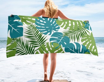 Tropical Garden Beach Towel Botanical Leaves Monstera Minimalist Pattern Art Towel Bath Towel Plant Life Fern Leaf Towel Forest Leaves Towel