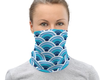 Seigaiha Waves Mask Japanese Wave Neck Gaiter Vintage Colors Blue Seigaiha Gaiter Breathable Mask Reusable Ocean Waves Pattern Face Mask