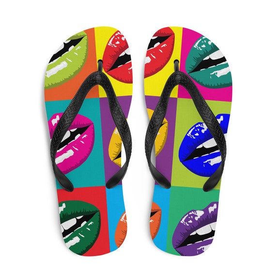 Naschrift palm Merchandising Kleurrijke lippen Pop Art Flip Flops Pop Art Sandalen Unisex - Etsy  Nederland