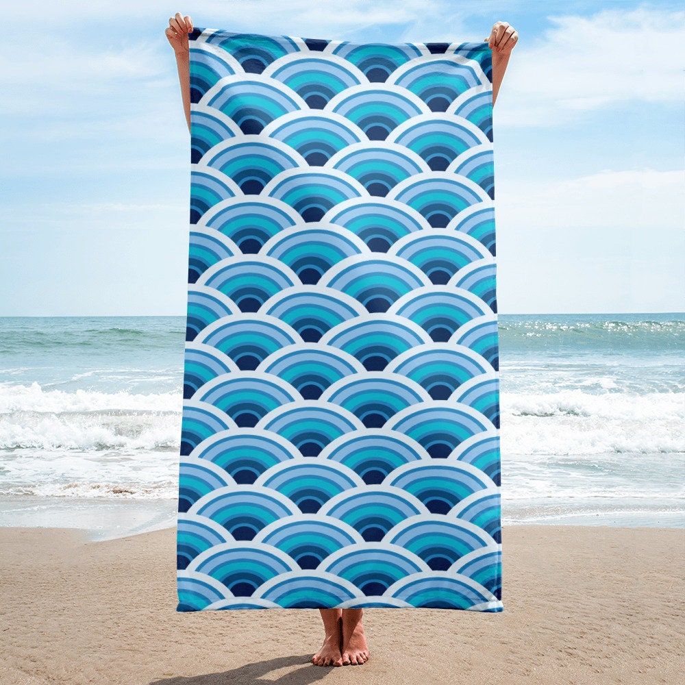 Seigaiha Waves Beach Towel Japanese Seigaiha Blue Waves - Etsy