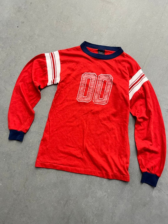 Vintage 80’s Bruxton Knit Jersey Number Red Ringer