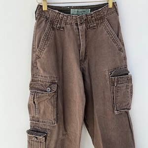 Vintage Y2K Brown Cargo Pockets Baggy Pants Size boys 8