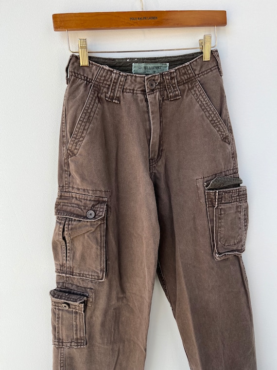 Vintage Y2K Brown Cargo Pockets Baggy Pants Size … - image 1