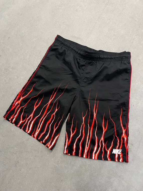 Vintage Nike Swim Flame Swoosh Black Swim Shorts S