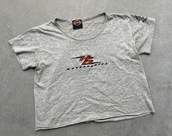 Vintage 90’s Harley Davidson Embroidered Logo Grey Crop Top Tee Shirt Size: Medium