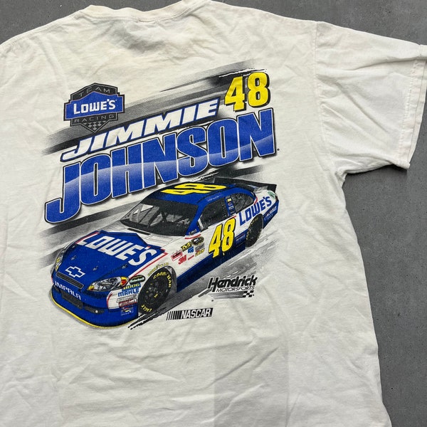 Y2K NASCAR Jimmie Johnson Number 48 Lowe’s Racing White Stained Tee Shirt Size: XL