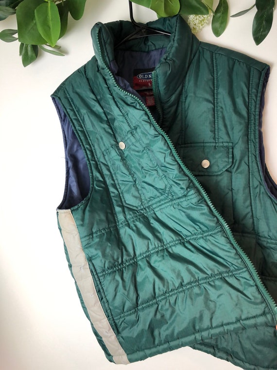 90s Old Navy Dark Green Puffer Vest Size L - image 4