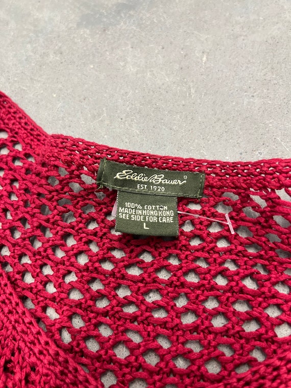 Vintage Eddie Bauer Red Magenta Crochet Hole Knit… - image 4