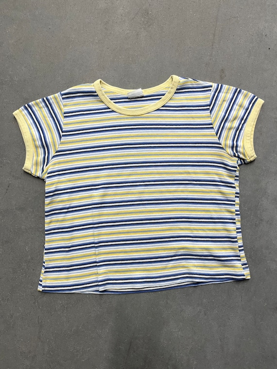 Vintage Y2K Cherokee Ringer Striped Blue Yellow B… - image 1