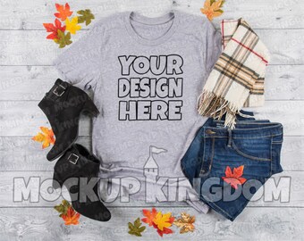 Download Free Unisex Crew Neck Mockup, T-Shirt Mockup, Fall Mockup, Autumn Flatlay, Stock Mockup Photo, Bella 3001 Mockup, Athletic Heather Mockup PSD Template