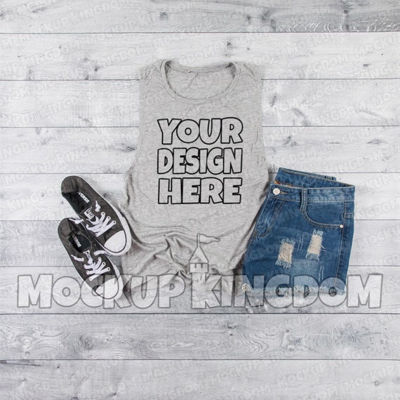 Ladies Flowy Scoop Muscle Tank Mockup T-Shirt Mockup Flatlay