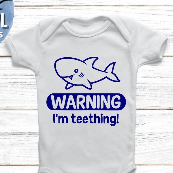 Baby, Shark, "Warning, I'm Teething" -Baby, Toddler, Kid or Adult tee design - Digital Cut File (svg, png, jpg)