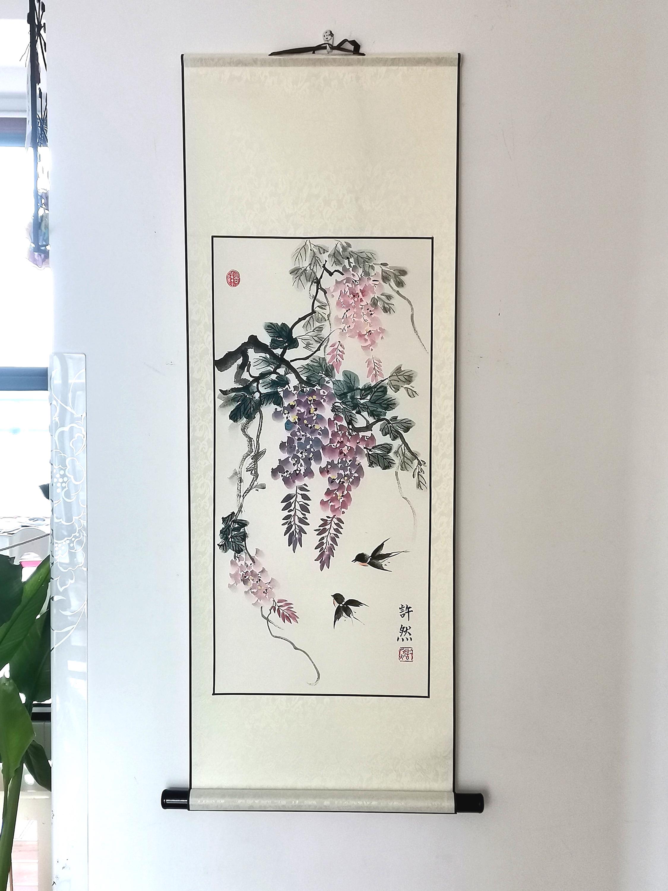 藤の花を描いた掛け軸、中国水墨画（110×40cm） - Etsy 日本