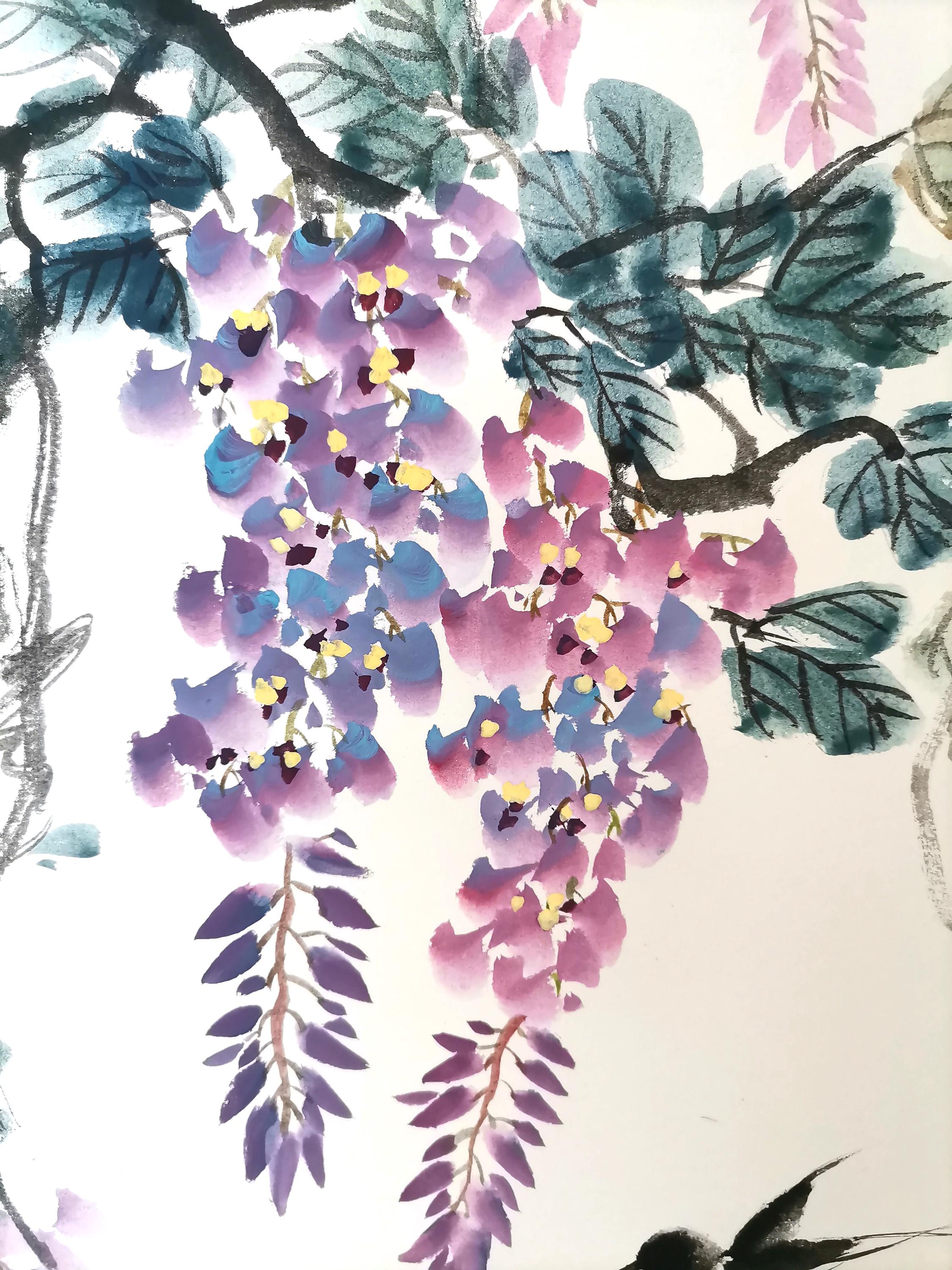 藤の花を描いた掛け軸、中国水墨画（110×40cm） - Etsy 日本