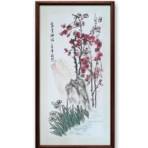 Original chinesische Malerei,Handgemaltes Pflaumenblüten Gemälde, Wohnzimmer Gemälde,Gerahmte Chinesische Kunst,sumi-e Malerei