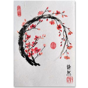 Handgemaltes Original chinesisches Gemälde, Pflaumenblüte, Blüten Malerei, Chinesische Kunst, Schreibtisch Ornament, Sumi-e Malerei
