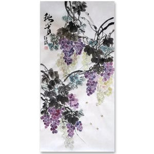 Pittura tradizionale cinese dipinta a mano, pittura cinese dell'uva, collezione d'arte asiatica dell'inchiostro, pittura sumi-e