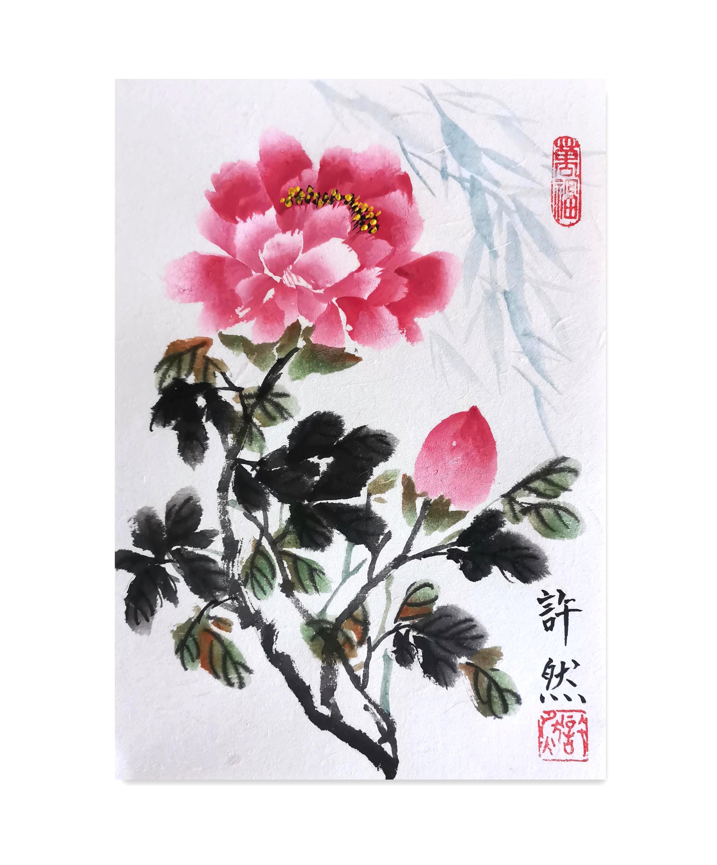 中国 牡丹　2元 オリジナルパッケージ　未使用 オリジナル手描き牡丹中国絵画：A4サイズ卓上飾り - Etsy 日本