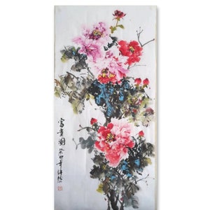 Pittura cinese dipinta a mano, pittura di peonie, pittura cinese su carta di riso, pittura per soggiorno, collezione d'arte cinese, pittura sumi-e