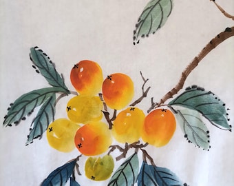 オリジナルのビワの絵画：中国の水墨画、墨絵 - Etsy 日本