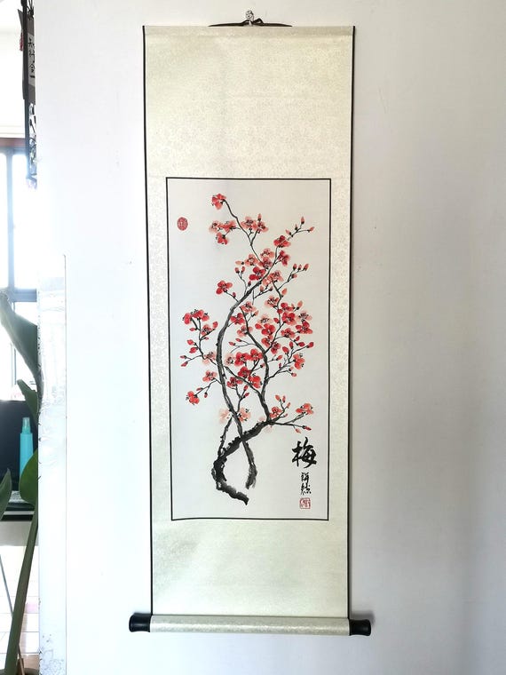 手描きの梅花図巻：伝統的な中国墨絵 - Etsy 日本