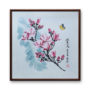 Handpainted Chinese Painting,Original Magnolia Blossom, Asian Wall Art, Framed Chinese Watercolor,sumi-e painting